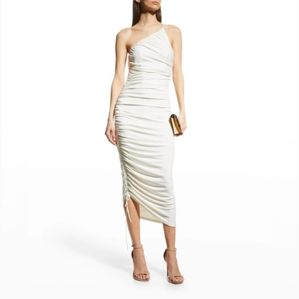 Brynn Ruched One-Shoulder Midi Dress NWT